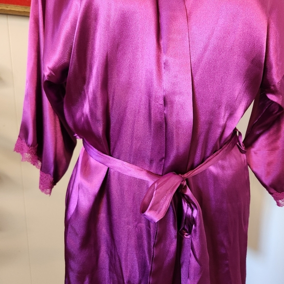 Vintage Linea Donatella Purple Satin Lace Robe Boudoir Lingerie Pin-Up Kimono - Picture 5 of 8